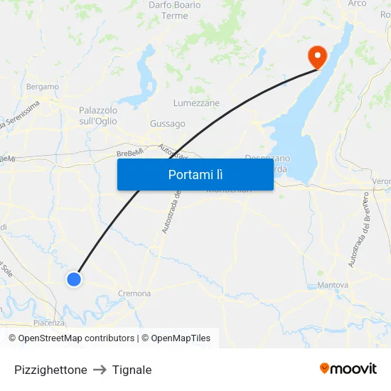 Pizzighettone to Tignale map