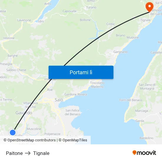Paitone to Tignale map