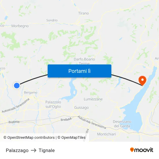 Palazzago to Tignale map