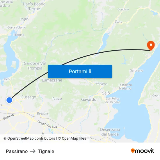 Passirano to Tignale map