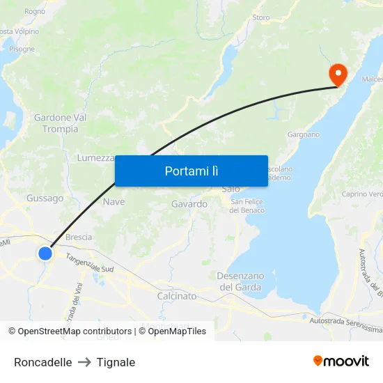 Roncadelle to Tignale map