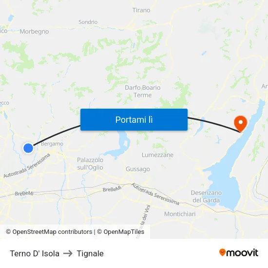 Terno D' Isola to Tignale map