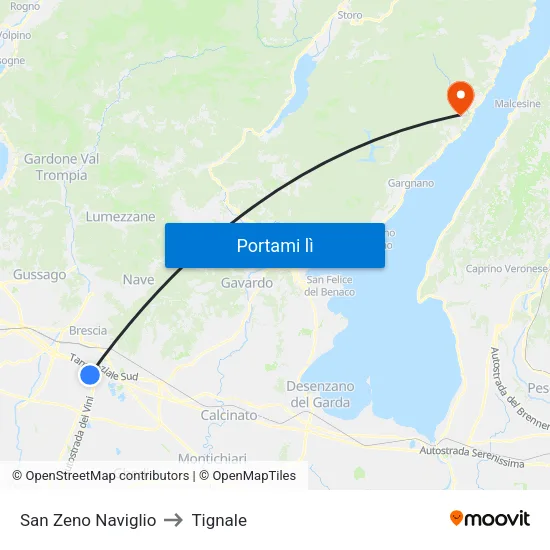 San Zeno Naviglio to Tignale map