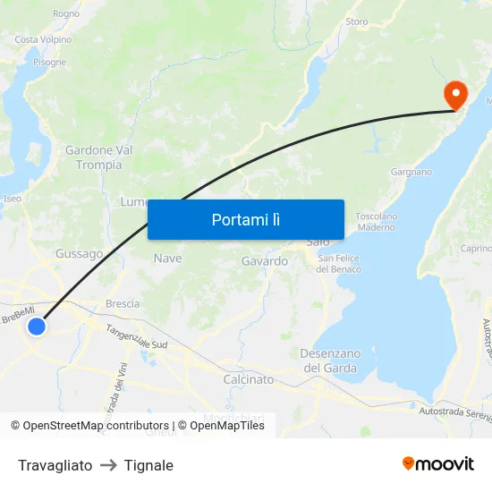 Travagliato to Tignale map