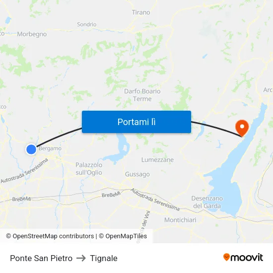 Ponte San Pietro to Tignale map