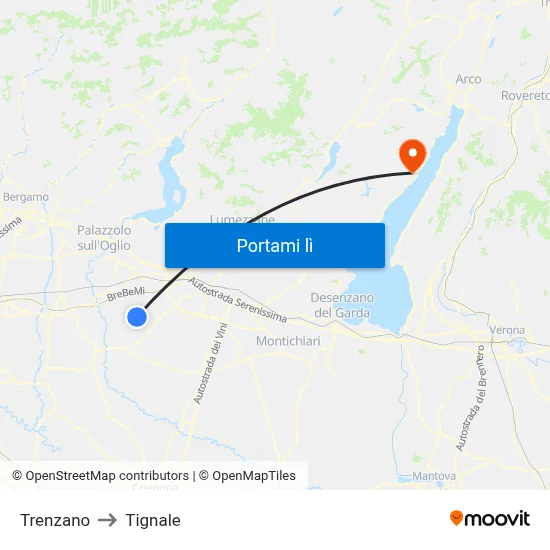 Trenzano to Tignale map