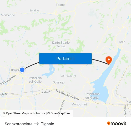Scanzorosciate to Tignale map