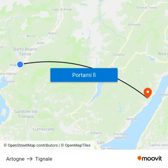Artogne to Tignale map