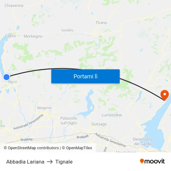 Abbadia Lariana to Tignale map