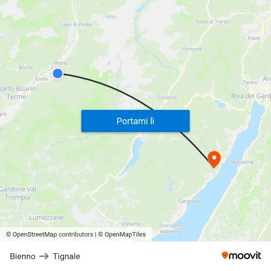 Bienno to Tignale map