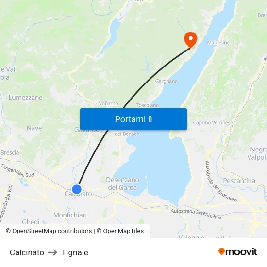Calcinato to Tignale map