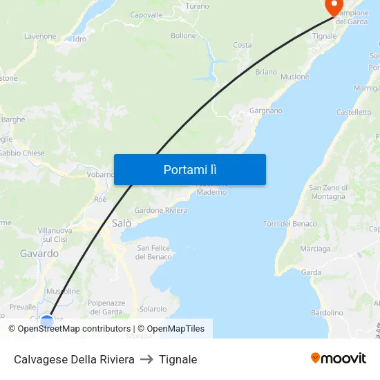 Calvagese Della Riviera to Tignale map