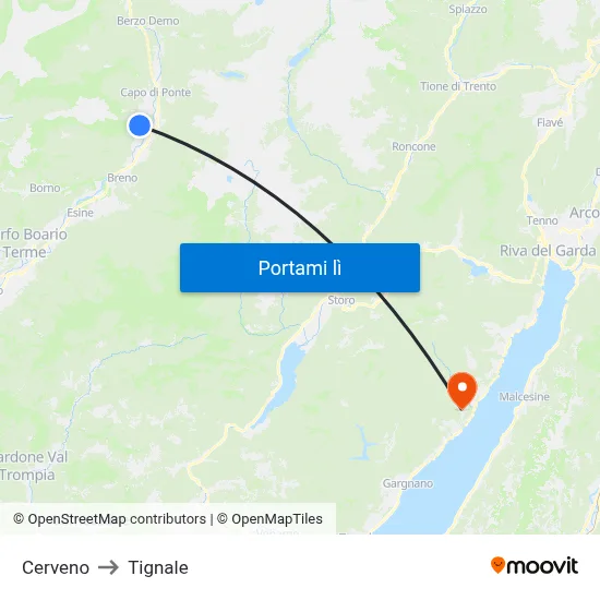 Cerveno to Tignale map