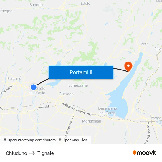 Chiuduno to Tignale map