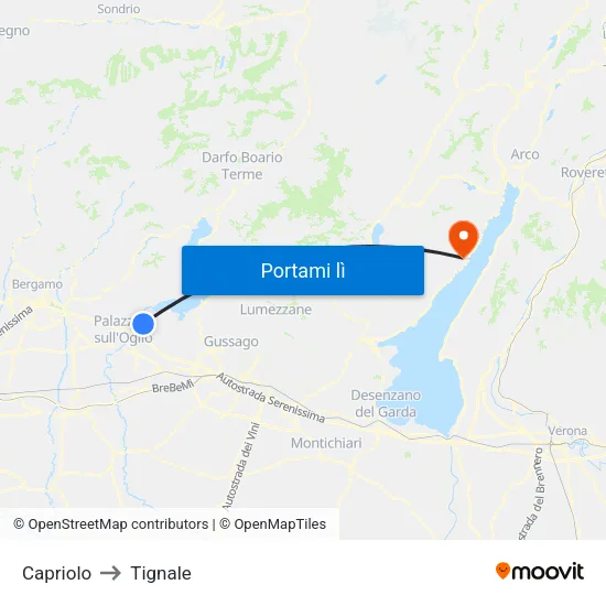Capriolo to Tignale map