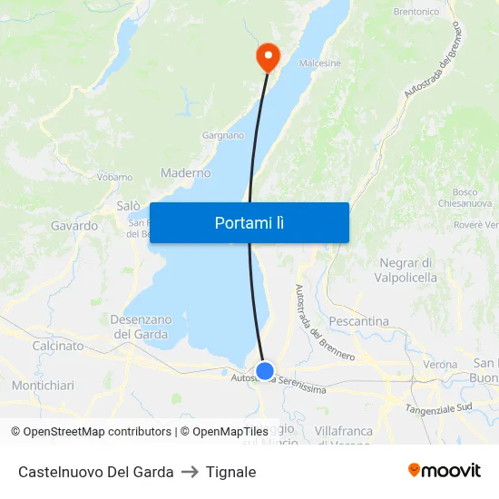 Castelnuovo Del Garda to Tignale map