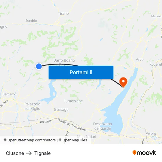 Clusone to Tignale map