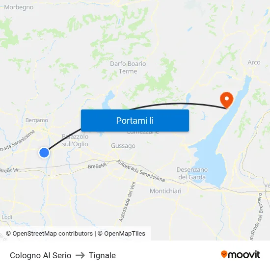 Cologno Al Serio to Tignale map
