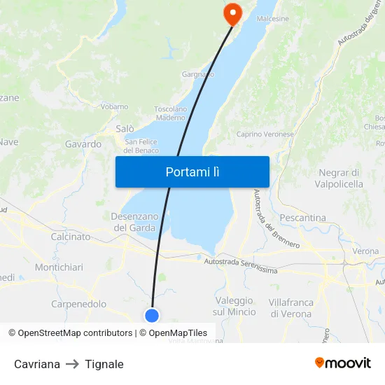 Cavriana to Tignale map