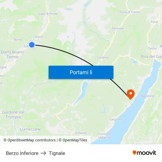 Berzo Inferiore to Tignale map