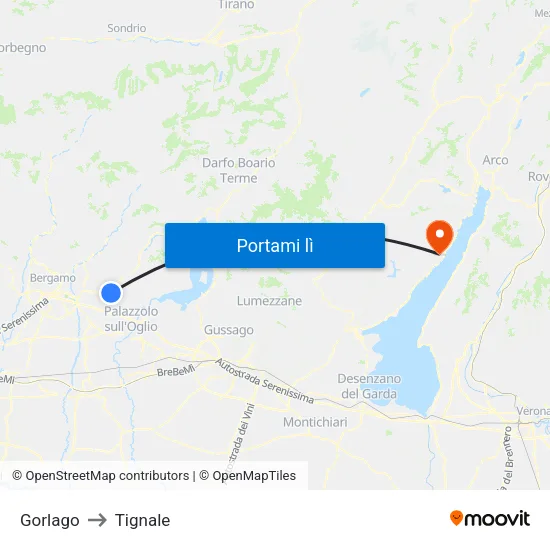 Gorlago to Tignale map