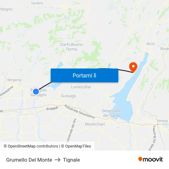 Grumello Del Monte to Tignale map