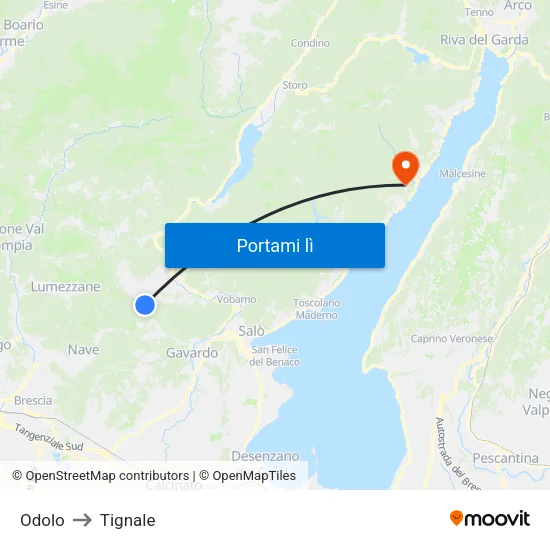 Odolo to Tignale map