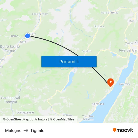 Malegno to Tignale map