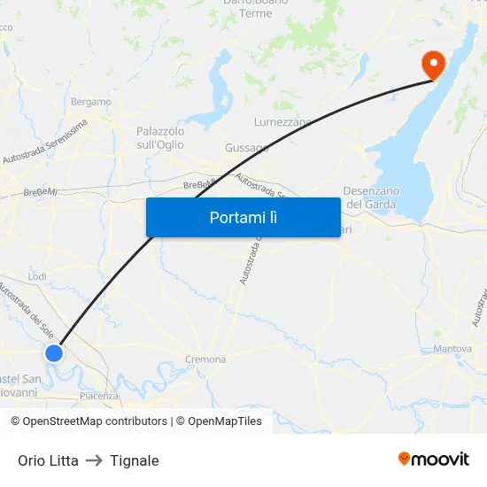Orio Litta to Tignale map