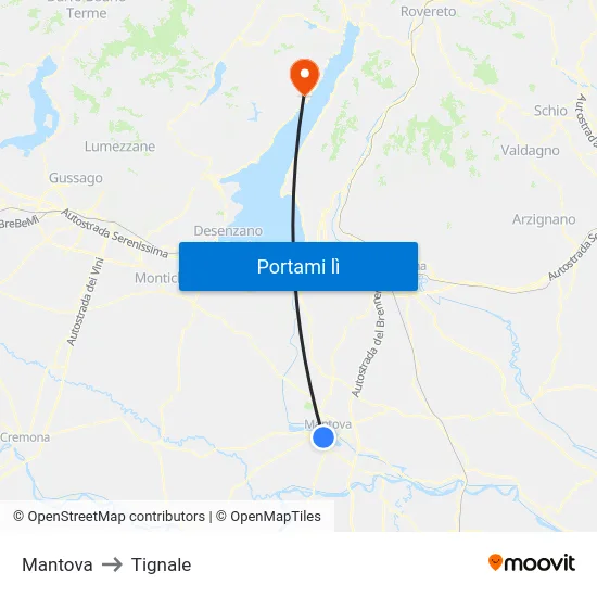 Mantova to Tignale map