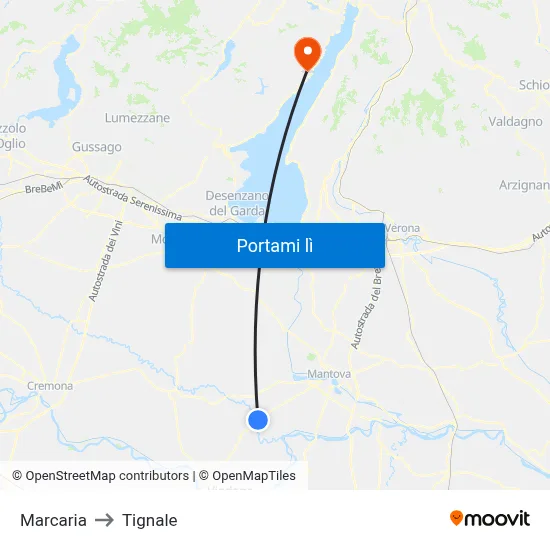 Marcaria to Tignale map
