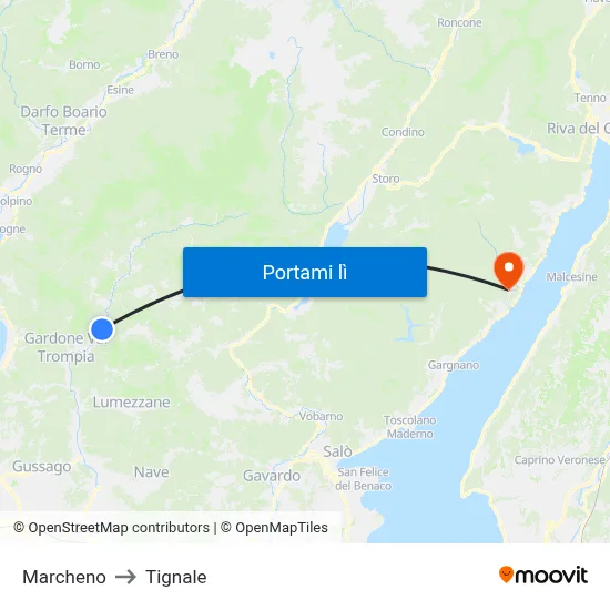 Marcheno to Tignale map