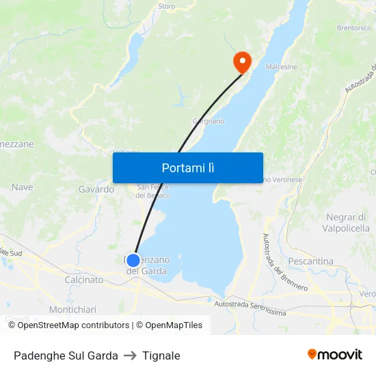 Padenghe Sul Garda to Tignale map