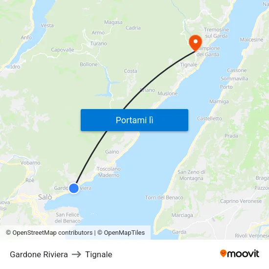 Gardone Riviera to Tignale map