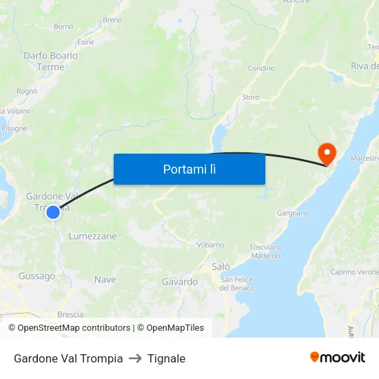 Gardone Val Trompia to Tignale map