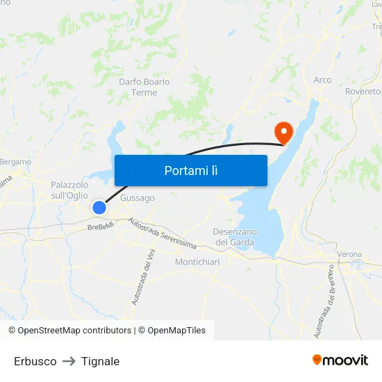 Erbusco to Tignale map