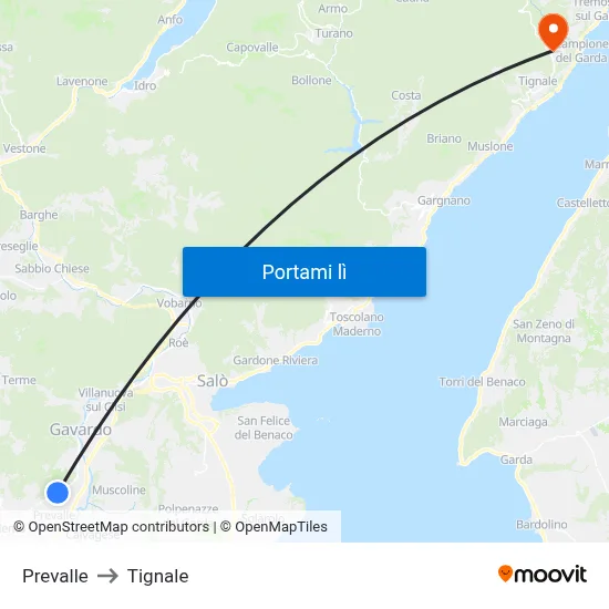 Prevalle to Tignale map