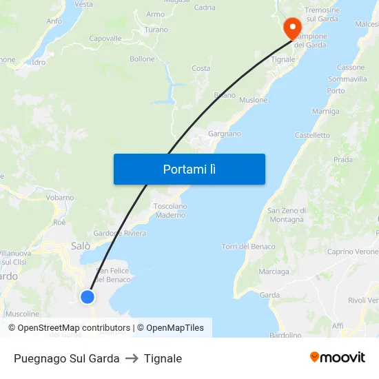 Puegnago Sul Garda to Tignale map