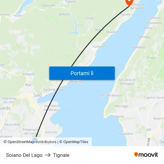 Soiano Del Lago to Tignale map