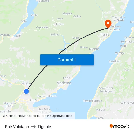 Roè Volciano to Tignale map