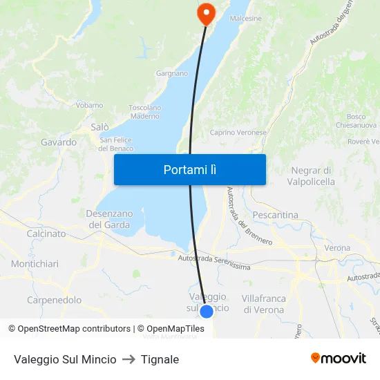 Valeggio Sul Mincio to Tignale map