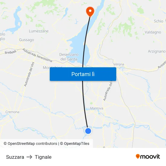 Suzzara to Tignale map