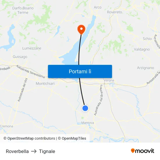Roverbella to Tignale map