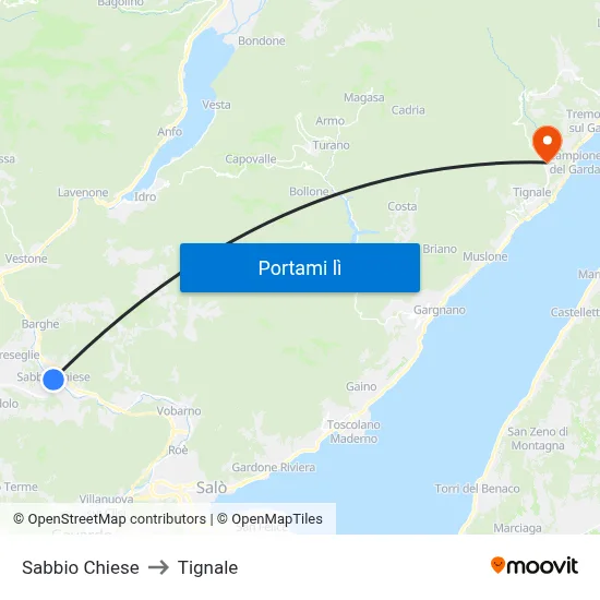 Sabbio Chiese to Tignale map