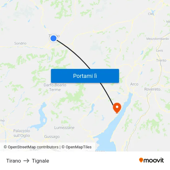 Tirano to Tignale map