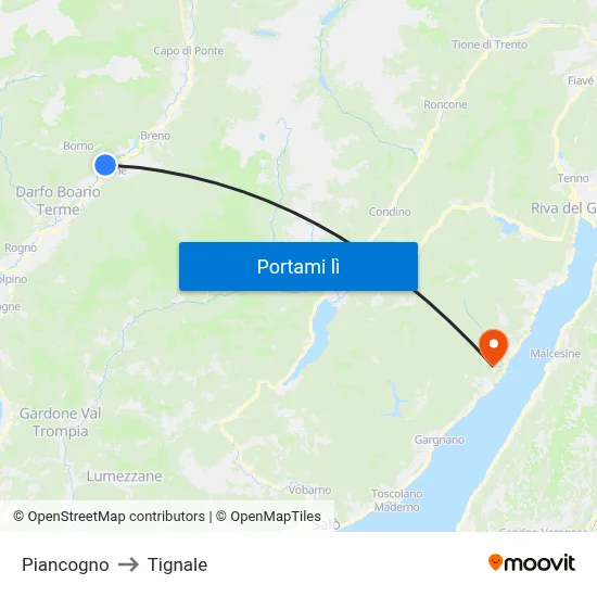 Piancogno to Tignale map