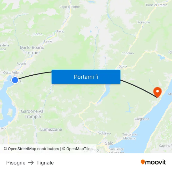 Pisogne to Tignale map