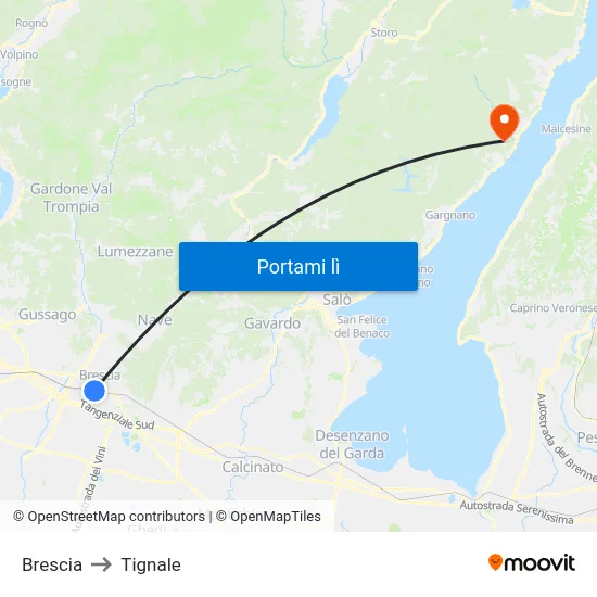 Brescia to Tignale map