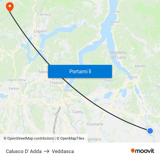 Calusco D' Adda to Veddasca map