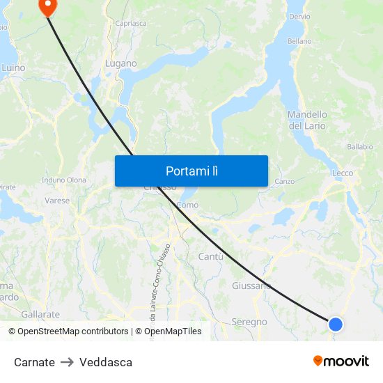 Carnate to Veddasca map